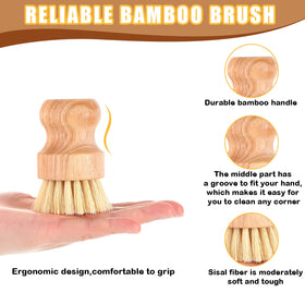 Nuenen hand holding bamboo scrub brush demonstrates comfortable grip.