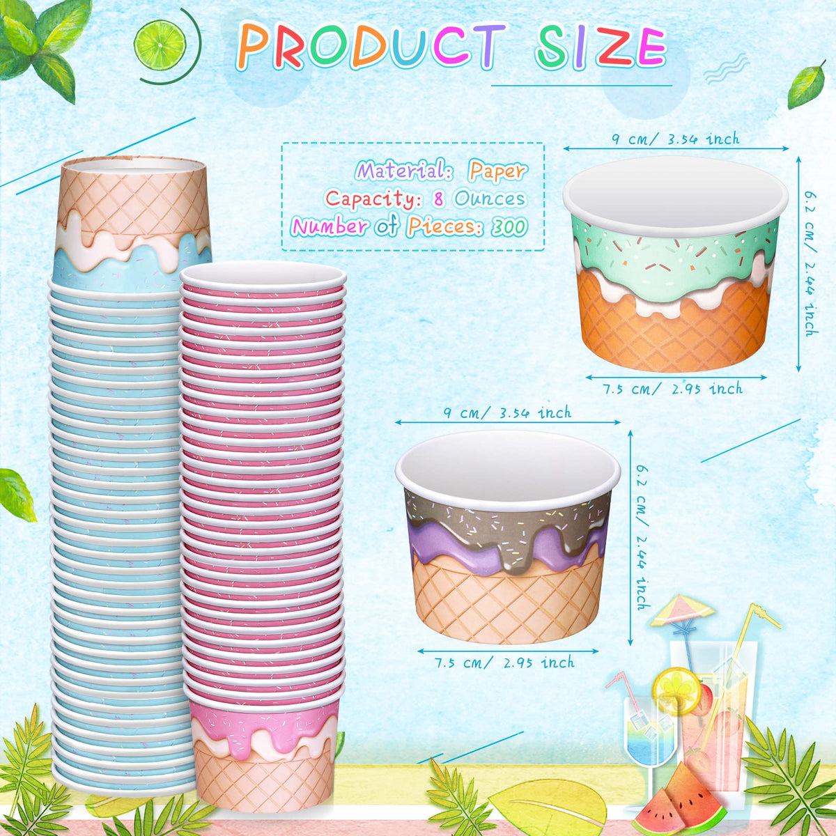 Nuenen Hawaiian summer ice cream cup designs add festive color to parties.