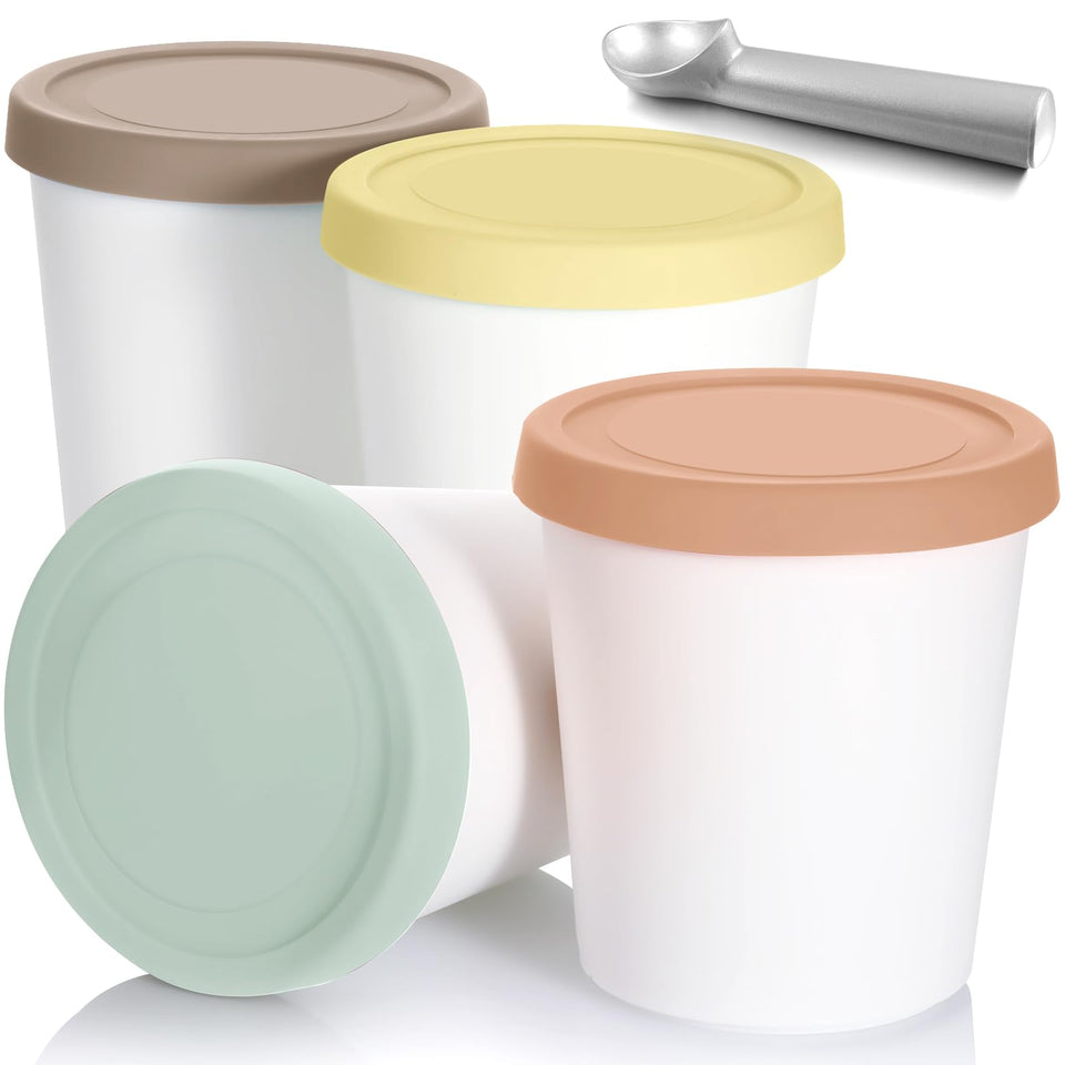 Nuenen ice cream containers in Morandi colors with leak-proof lids for safe freezer storage.