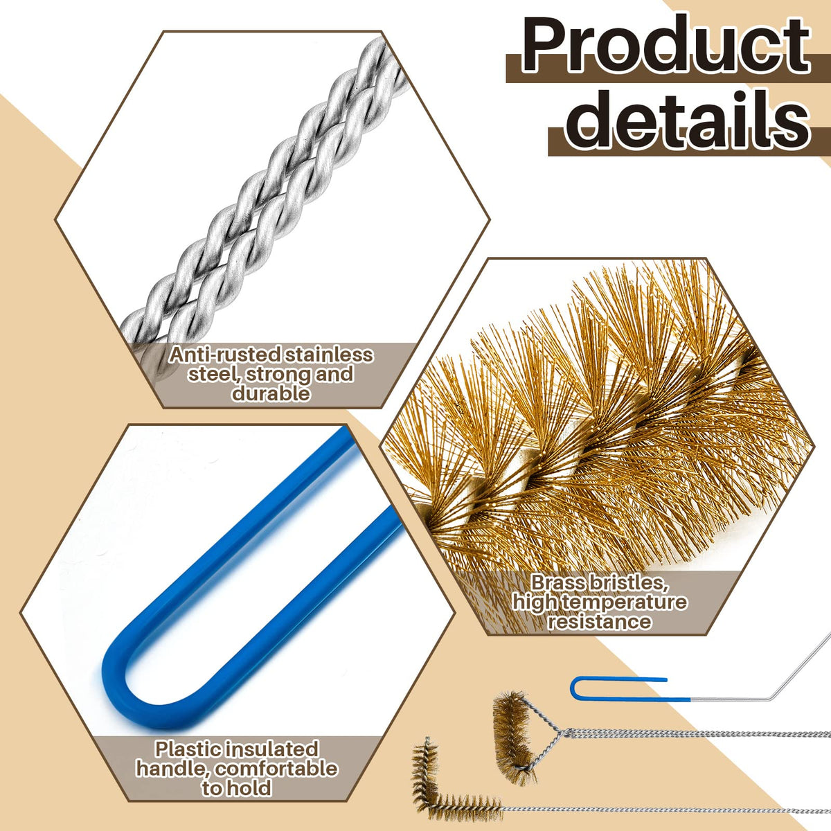 Nuenen brass bristles resist rust while breaking up hardened oil.