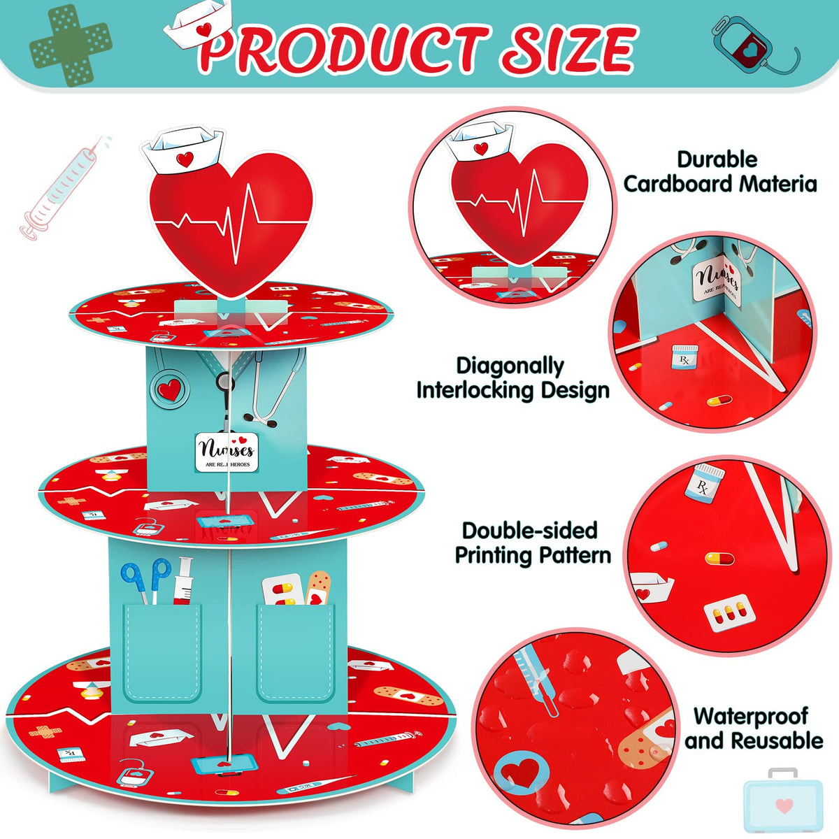 Nuenen Medical dessert tower with vibrant nurse patterns for event decor