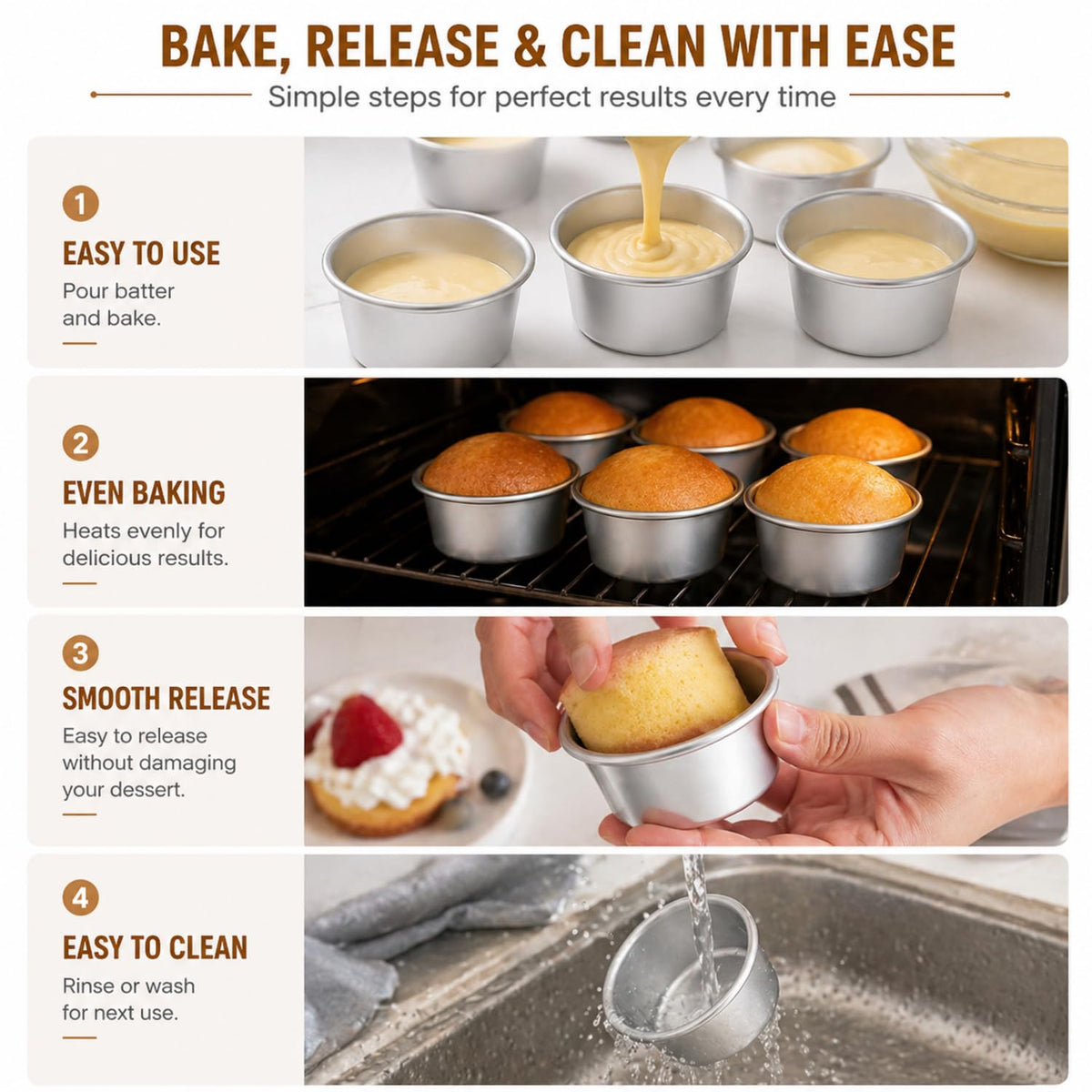 Nuenen mini desserts: mini cakes and brownies prepared with these pans