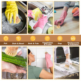 Nuenen pot and pan scrub brush in action cleansing cookware.