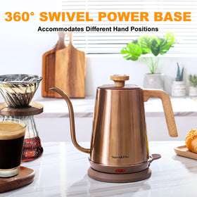 Nuevefive 1-liter capacity kettle suits multiple beverages.