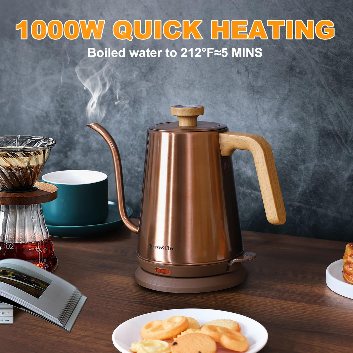 Nuevefive food-grade stainless steel interior and lid for safe contact.