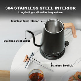 Nueve&Five kettle interior with boil-dry protection for safe operation.
