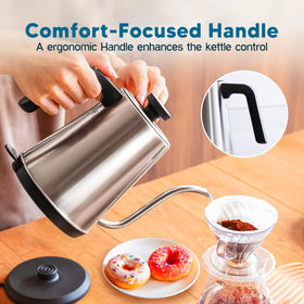Nueve&Five Gooseneck Kettle boil-dry protection keeps kettle safe when empty.