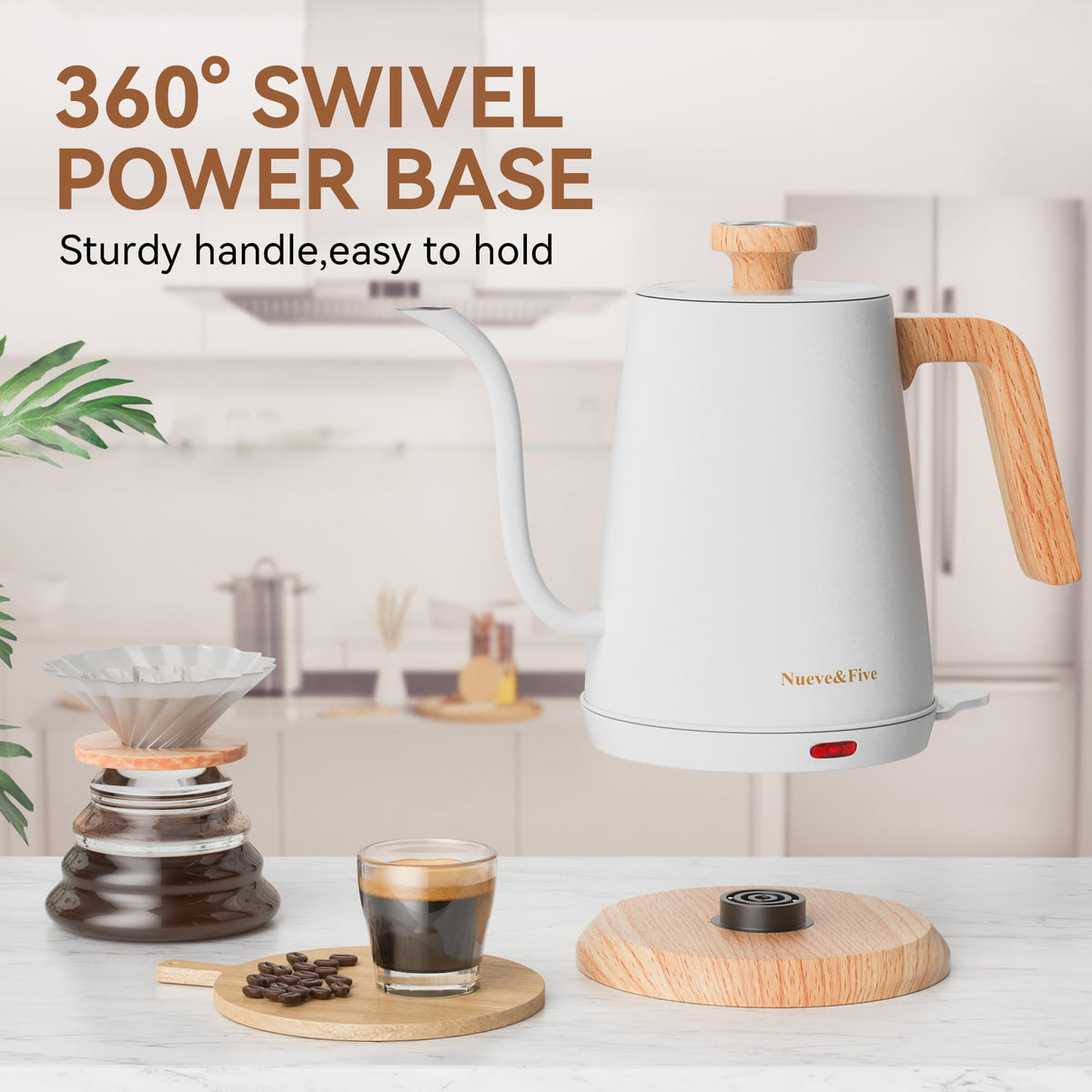 Nueve&Five gooseneck kettle designed for precise hand-pour brewing.