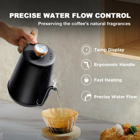 Nueve&Five pour-over kettle showing precise pour for consistent extraction.
