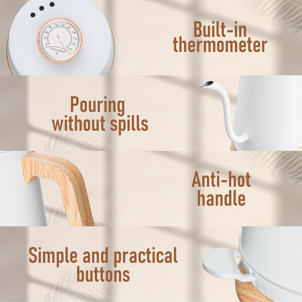 Nueve&Five cordless kettle with removable lid for easy cleaning.