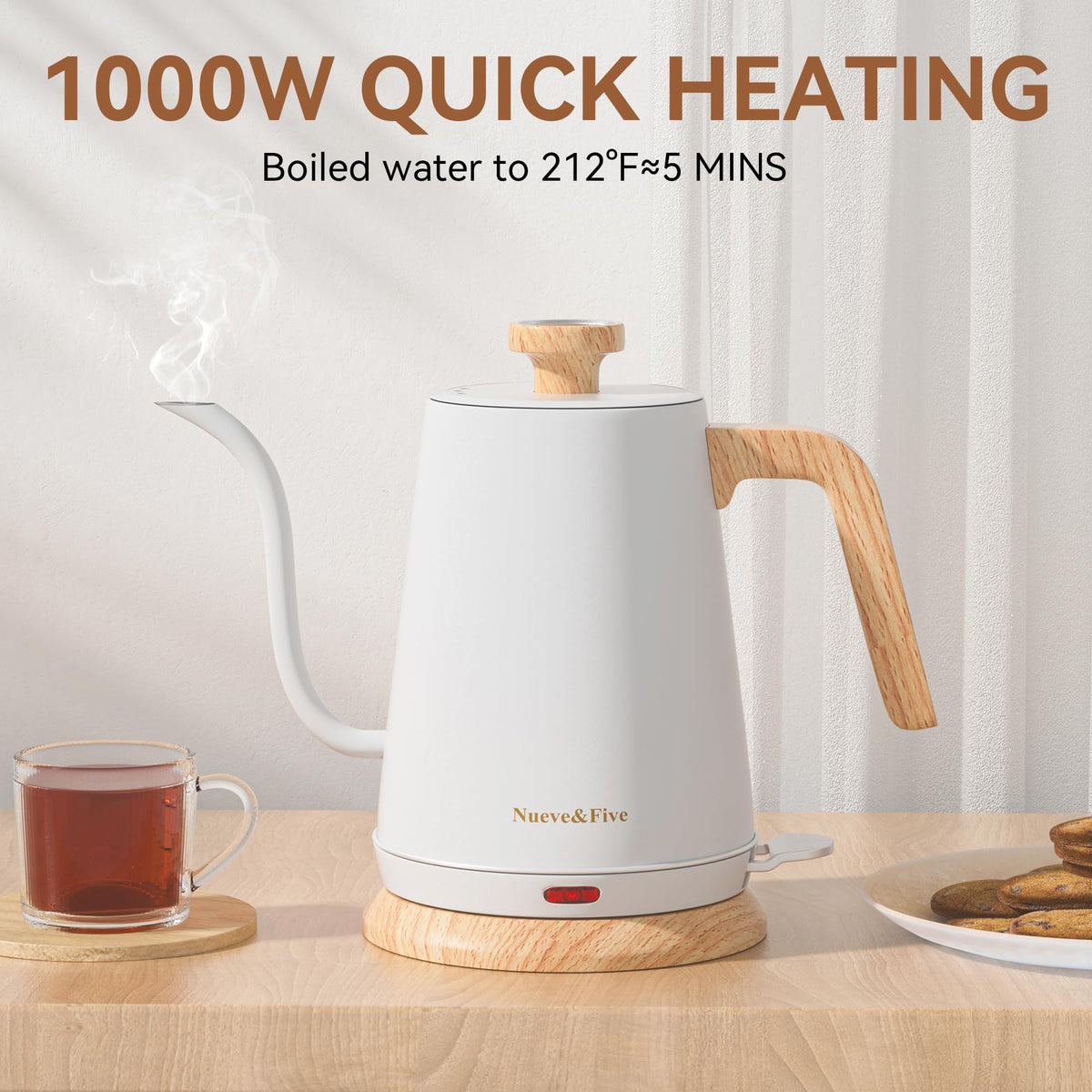 Nueve&Five stainless steel interior and lid for durable, safe boiling.
