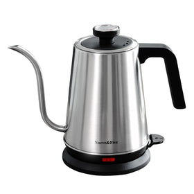 Nueve&Five Gooseneck Kettle with on-lid thermometer for precise temperature control.