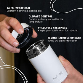 Nugbuddy Mini dishwasher-safe glass jar simplifies cleaning and reuse.