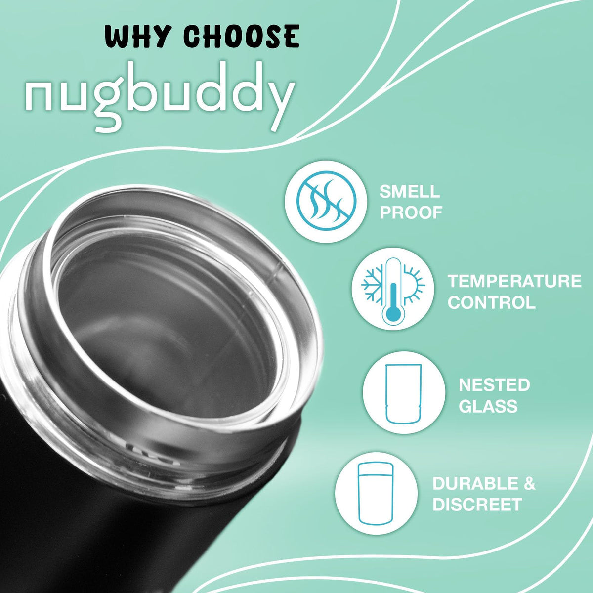 Nugbuddy Mini inner glass jar offers clear view of contents