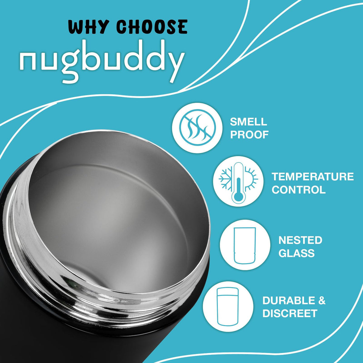Nugbuddy UV-protected stainless body protects contents from light and temperature swings.