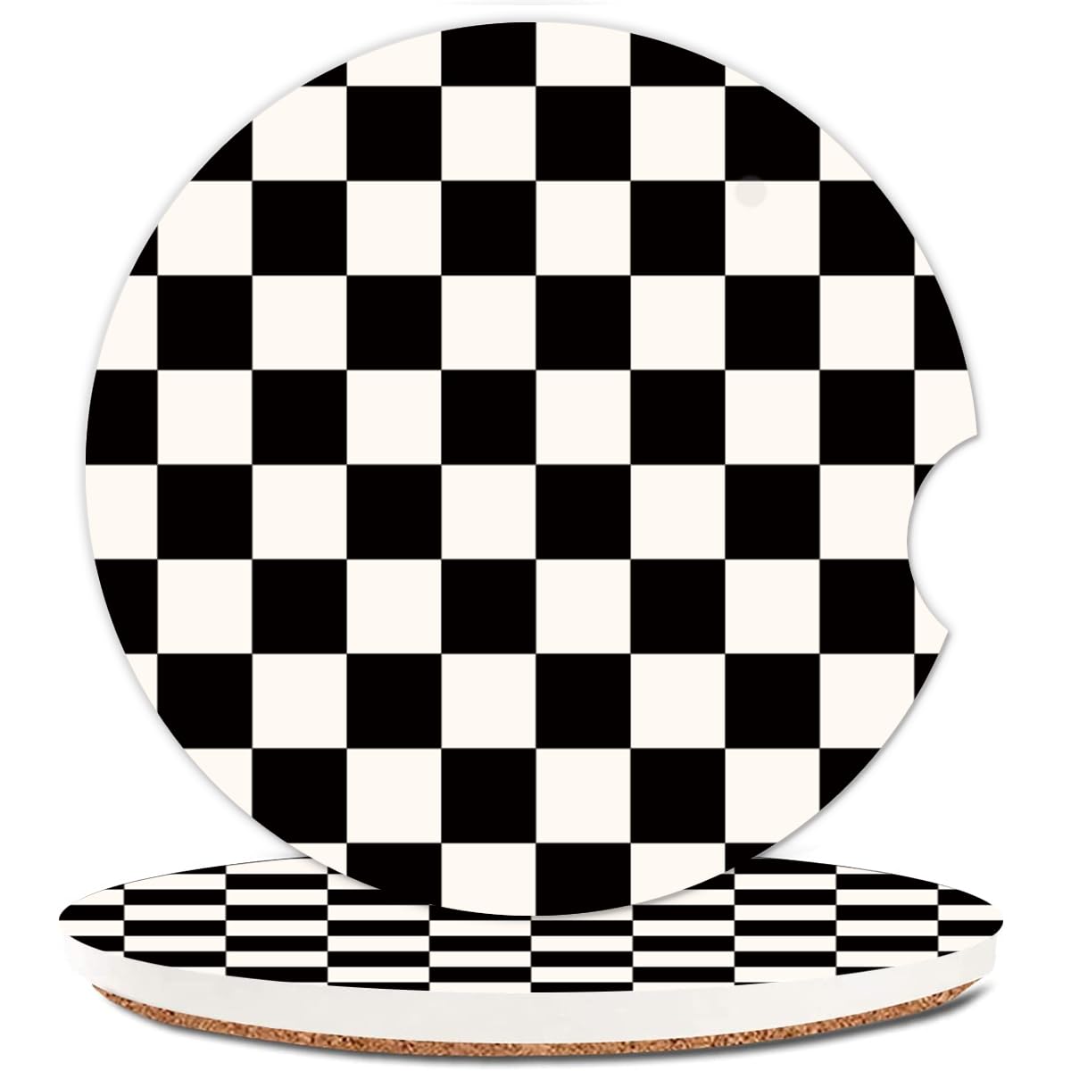 NUGGHU absorbent ceramic car coaster in checkerboard design keeps spills under control