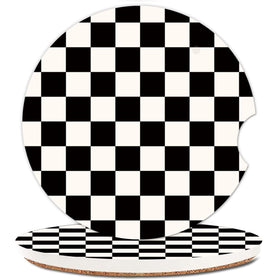 NUGGHU absorbent ceramic car coaster in checkerboard design keeps spills under control