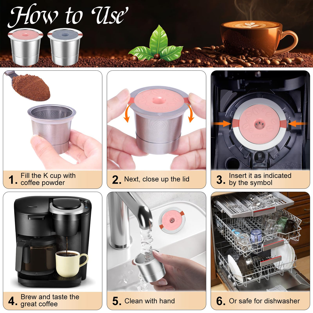 NUKALO dishwasher-safe K-Cup for easy cleaning.