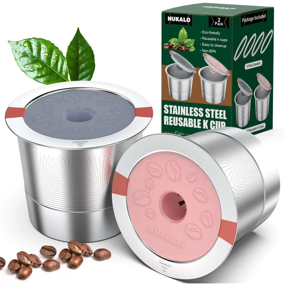 NUKALO reusable K-Cup pink lid for eco-friendly home brewing.