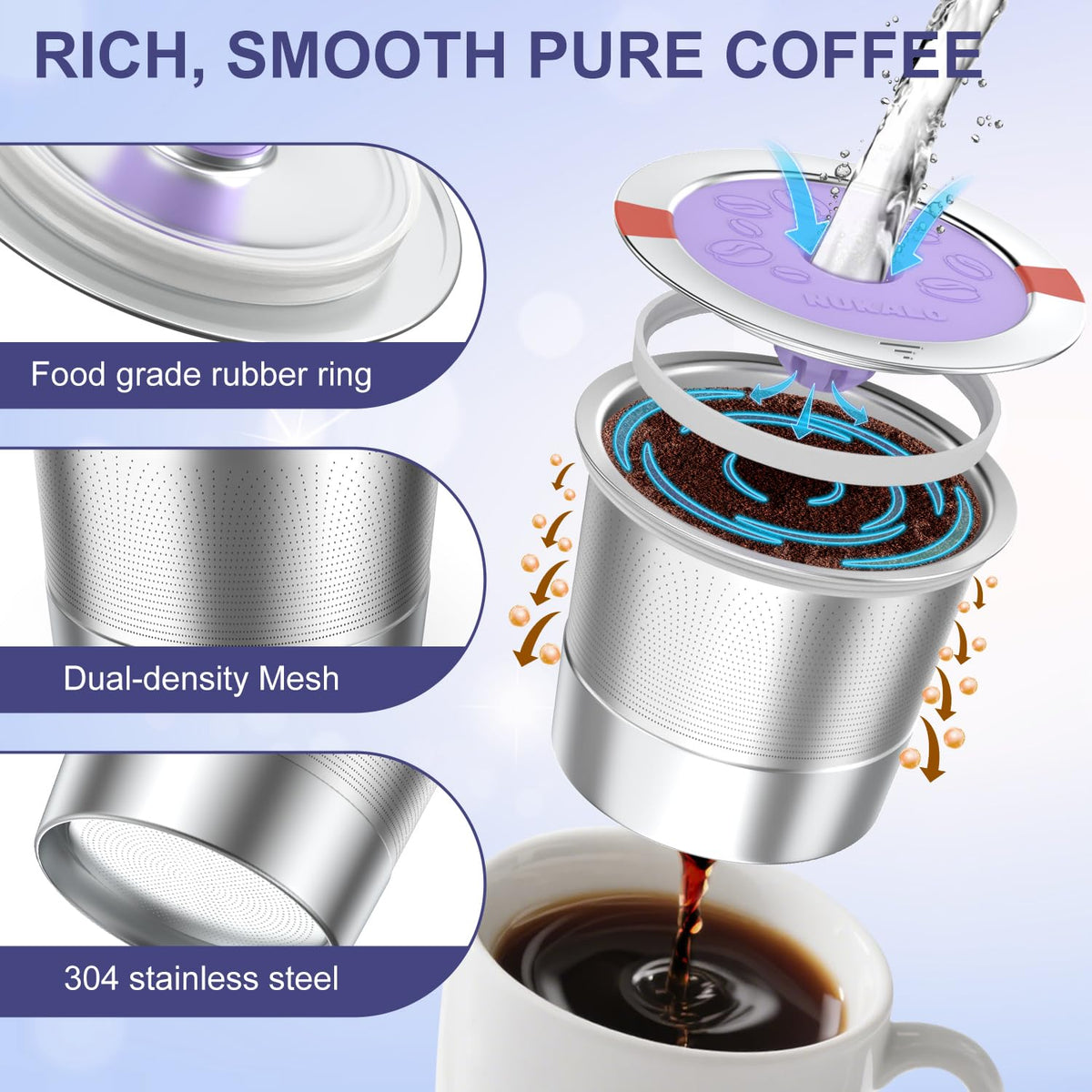 NUKALO stainless steel filter and silicone seal preserve flavor