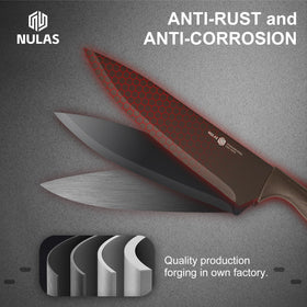 NULAS 8-inch serrated bread knife easily cuts crusts and soft interiors.