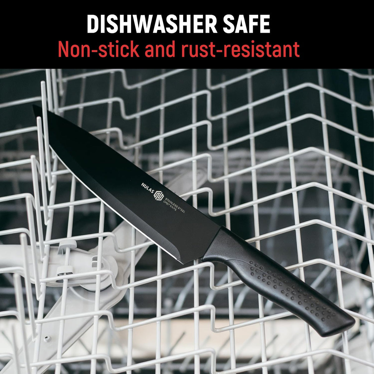 NULAS 6-piece serrated steak knives with secure grip.
