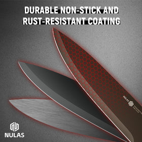 NULAS 7-inch santoku knife ready for chopping and dicing.