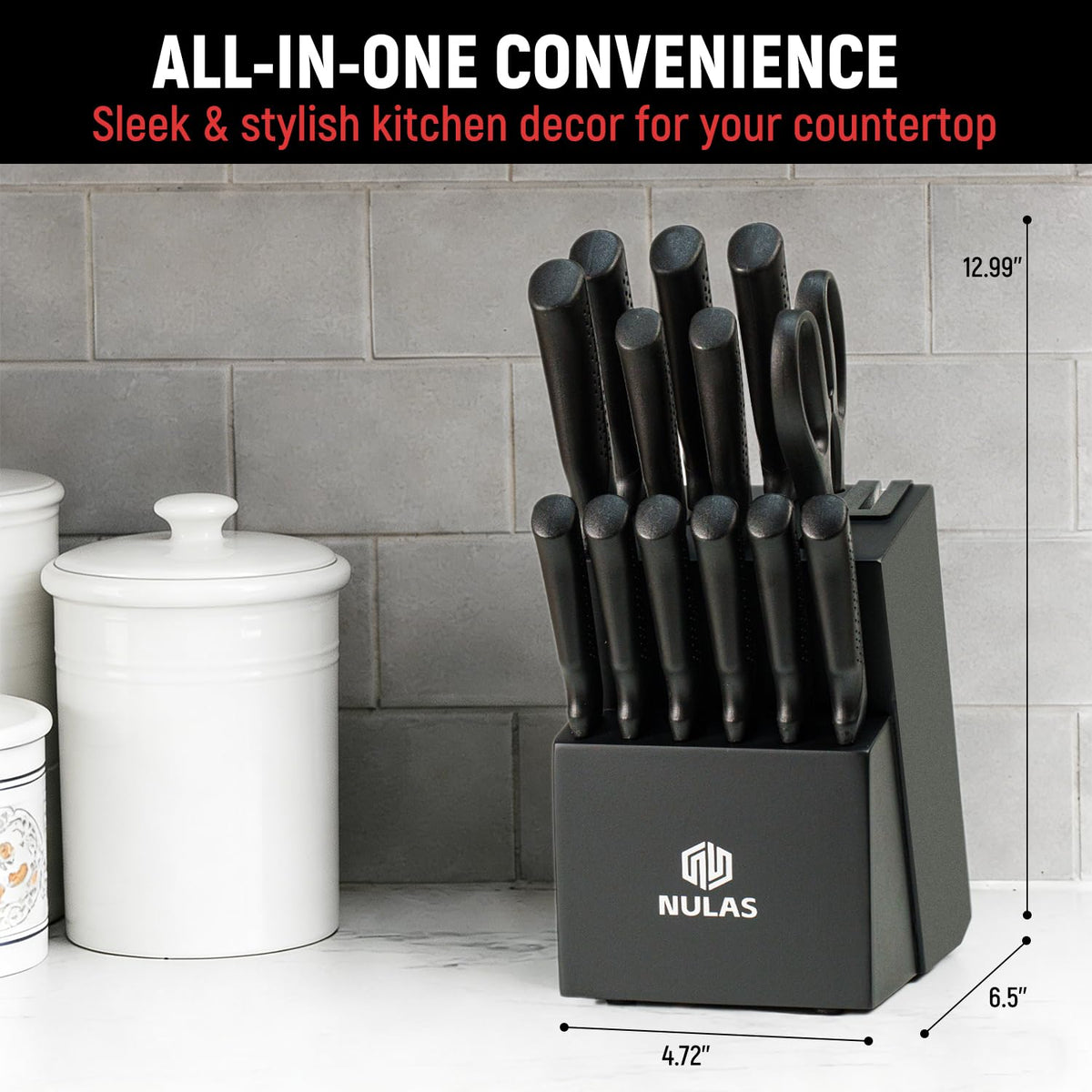 NULAS kitchen shears included for quick snipping and prep.