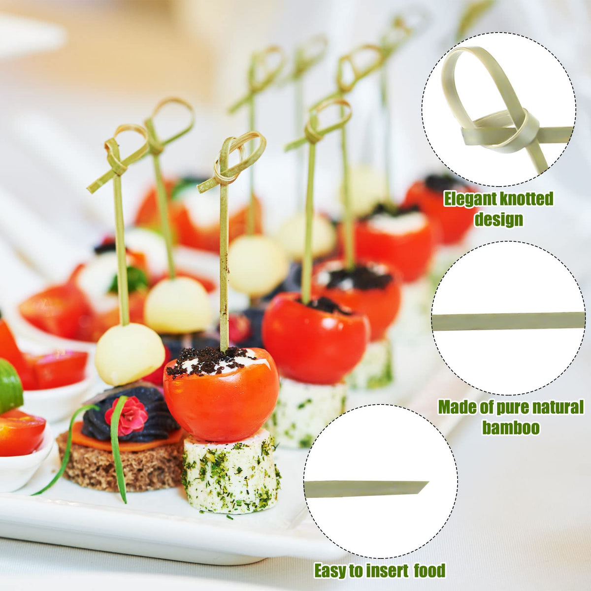 Nuogo 4.13-inch bamboo picks sturdy appetizer skewers for serving