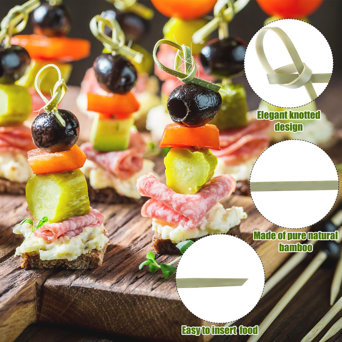 Nuogo bamboo picks with smooth surface and odor-free design for safe serving.