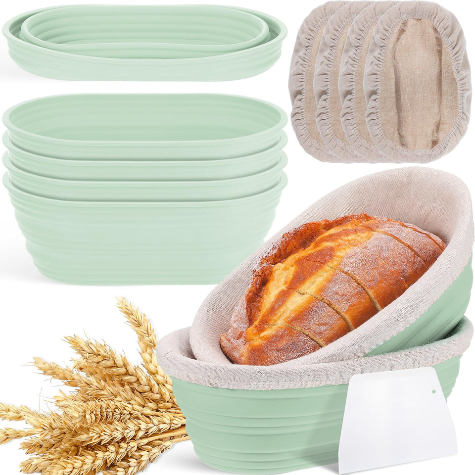 Nuogo oval green 10-inch bread proofing basket for even dough rise and crust