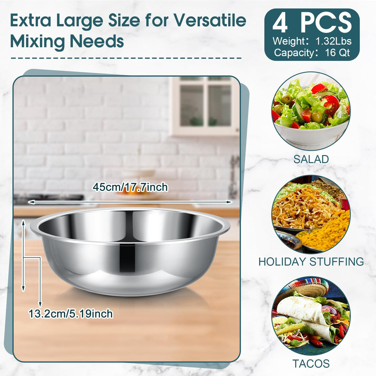Nuogo extra-large 18-inch bowls ideal for large batches and doughs