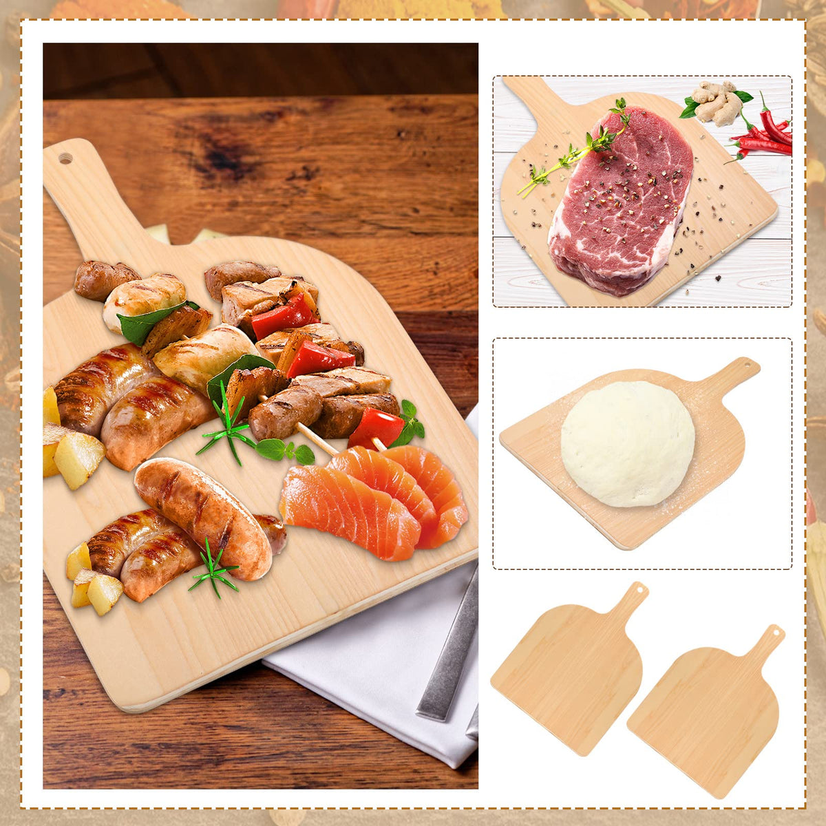 Nuogo four-piece wood pizza paddle set for versatile use
