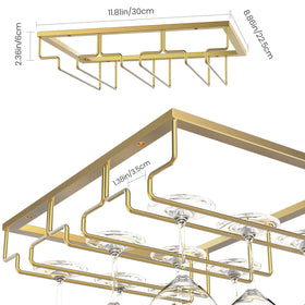 Nuovoware gold finish stemware storage rack highlighted in modern kitchen