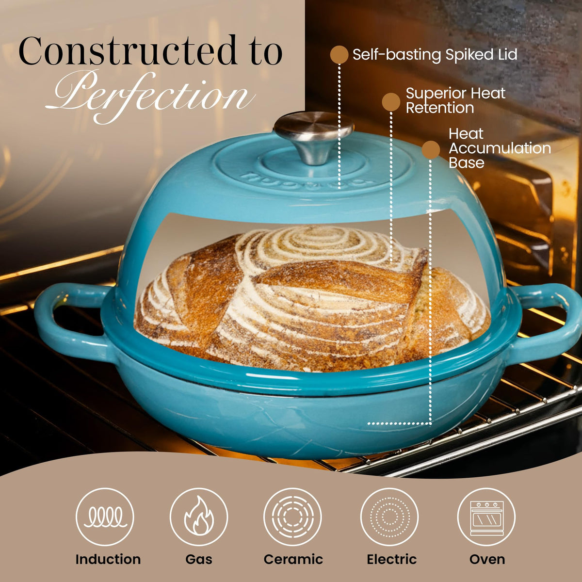 Nuovva enamelled cast iron dutch oven for versatile roasting and stews