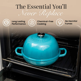 Nuovva enameled finish resists rust and scratches for lasting kitchen use