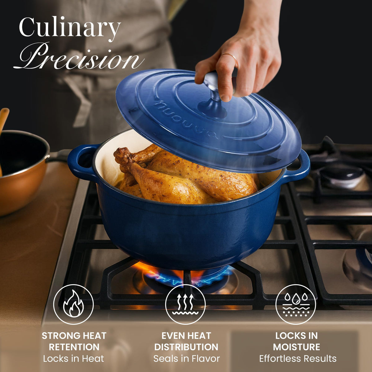 Nuovva colourful enamelled casserole in red adds vibrant kitchen style