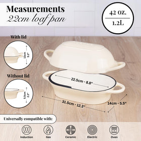 Nuovva cream Dutch Oven interior lid with self-basting ridges for moisture.