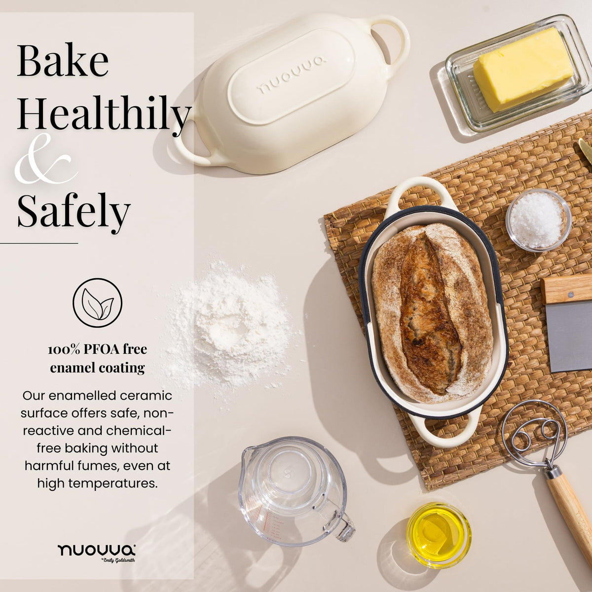 Nuovva cream Dutch Oven in a compact kitchen setup.