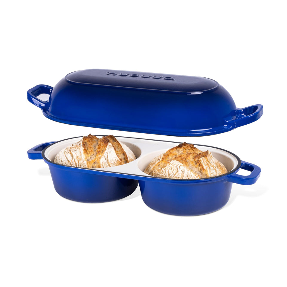 Nuovva Dutch Oven shows two 16.5 cm loaf spaces for simultaneous baking.
