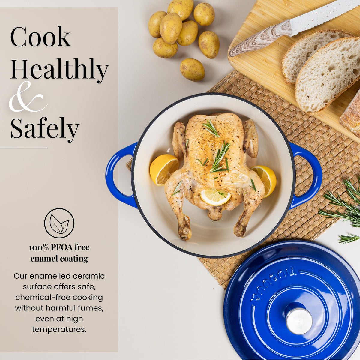 Nuovva Dutch oven enamel offers easy cleaning and low-maintenance care.