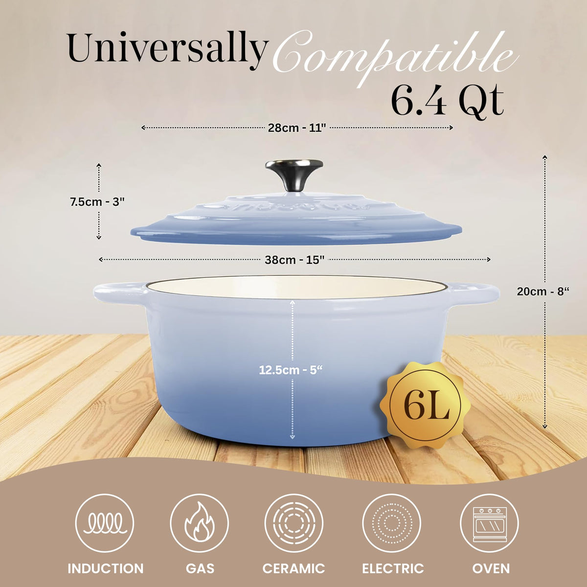 Nuovva Dutch oven lid and handles for secure grip and easy transport.