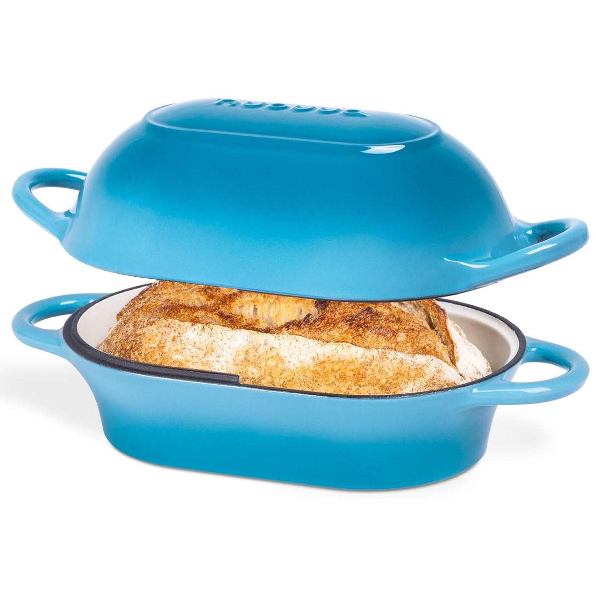 Nuovva Dutch oven in rectangular blue finish ideal for sourdough baking