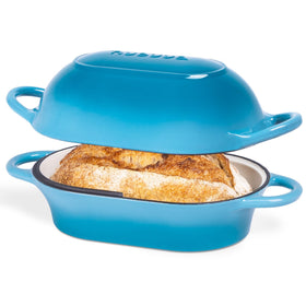 Nuovva Dutch oven in rectangular blue finish ideal for sourdough baking