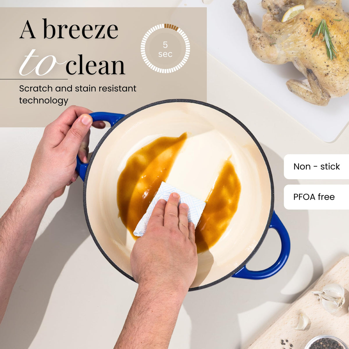 Nuovva Dutch oven ready to table with robust design for serving.