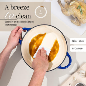 Nuovva Dutch oven ready to table with robust design for serving.