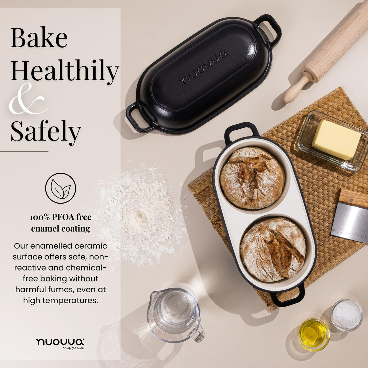 Nuovva easy-clean enamel surface simplifies post-bake cleanup