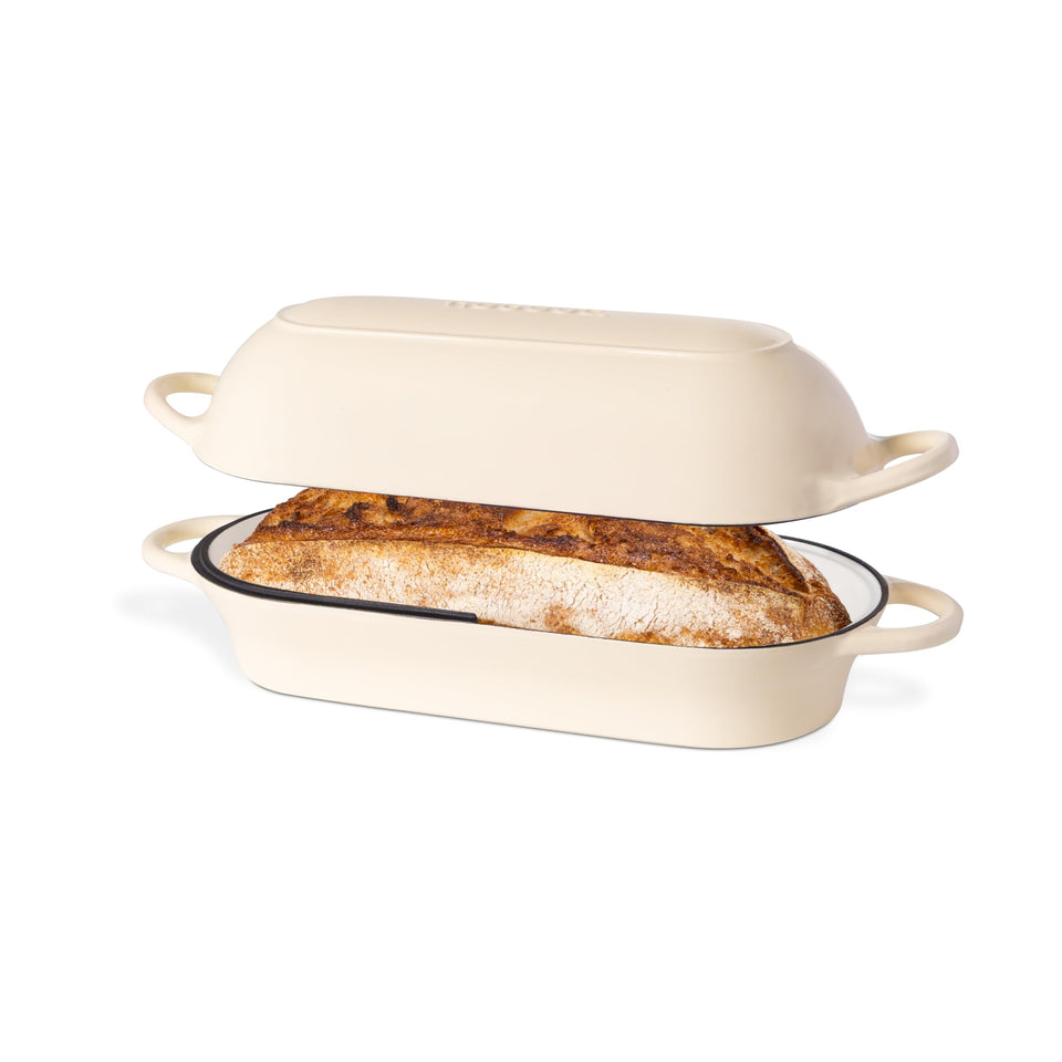 Nuovva enamelled cast iron bread loaf pan cream rectangle delivers durable surface for even bread