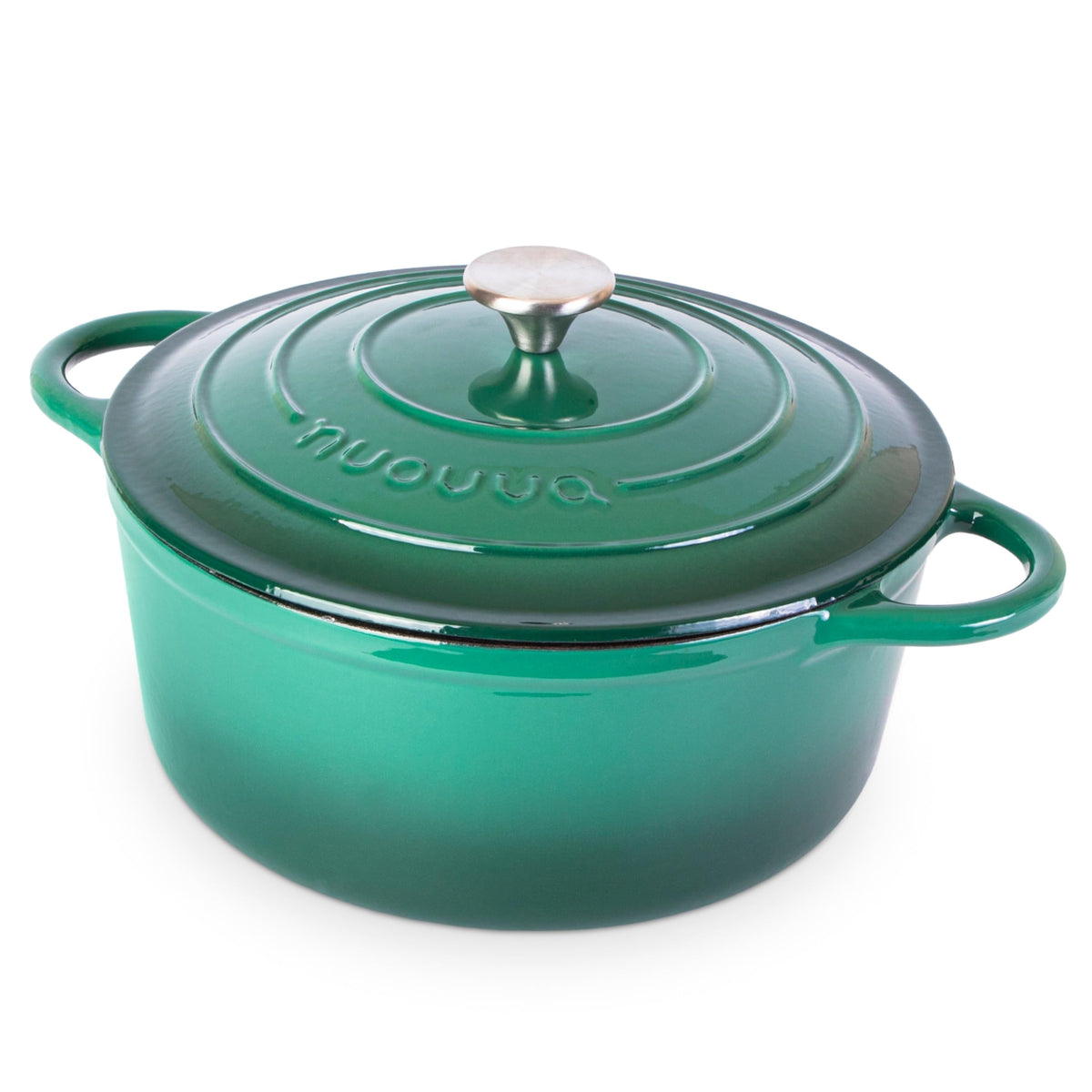 Nuovva enamelled cast iron Dutch oven dark green lid for even heat