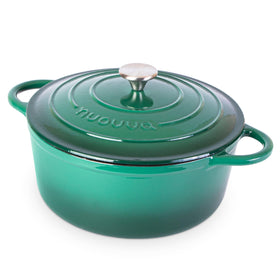 Nuovva enamelled cast iron Dutch oven dark green lid for even heat